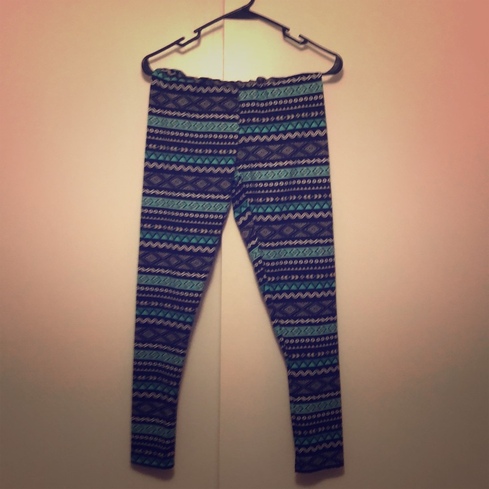 Mint Green, Black and White Aztec Print Leggings